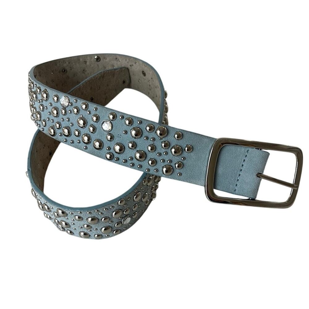 Belt Genuine Leather Blue Bling size M